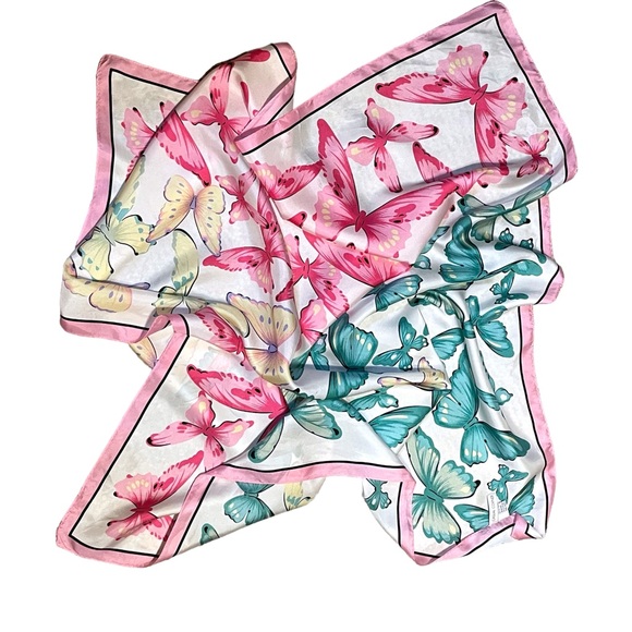 100% Silk Butterfly Scarf Casual Corner Approximately 34” x 34” Square - Picture 3 of 12